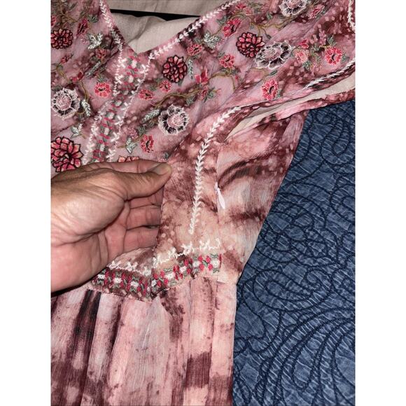 Sundance Catalog Gemi Sz XS Pink Tie Dye Floral Embroidered Chiffon Dress Lined - Picture 11 of 14